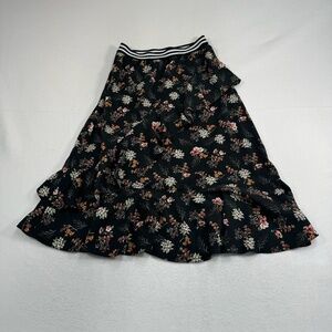 Rococo Pull On Floral Layered Midi Skirt Womens Size Large Black